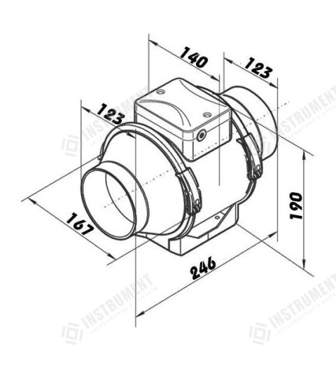 ventilátor TT 125 plastový diagonální potrubní