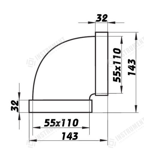 koleno plastové ploché, 90° horizontální 55x110mm