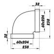 koleno plastové ploché, 90° horizontální 60x204mm