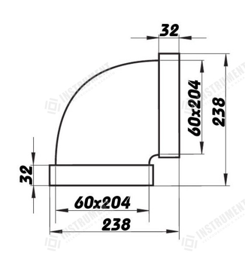 koleno plastové ploché, 90° horizontální 60x204mm