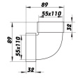 koleno plastové ploché, 90° vertikální 55x110mm