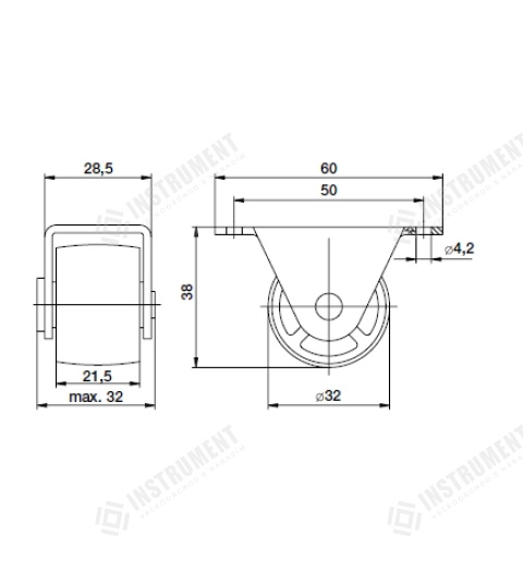 kolečko nábytkové průměr 32mm pevné bez brzdy
