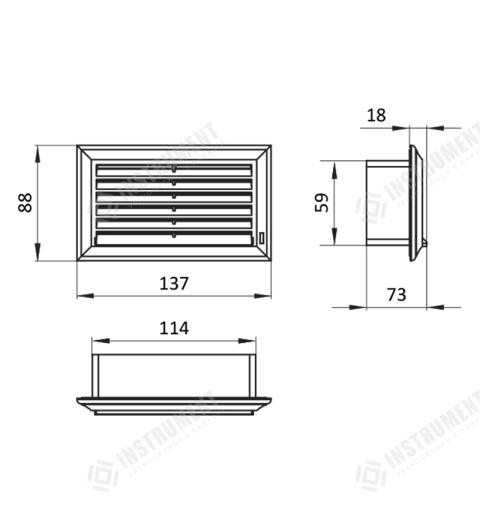 mřížka plochá plastová 136x81mm s regulací pro potrubí 55x110mm