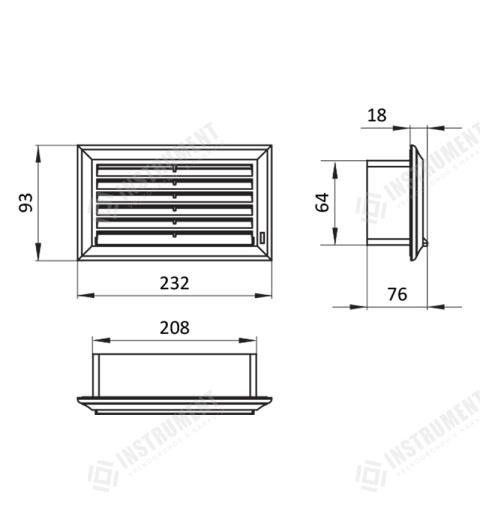 mřížka plochá plastová 230x86mm s regulací pro potrubí 60x204mm