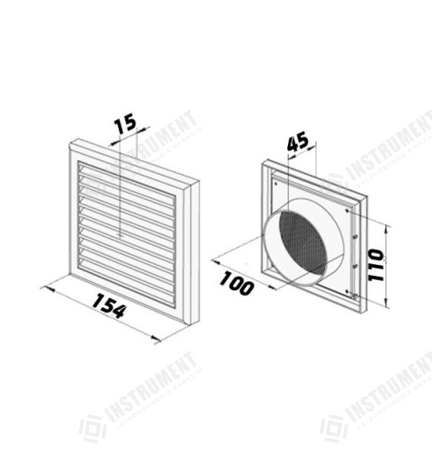 mřížka větrací MV 100Vs s nástavcem ventilační