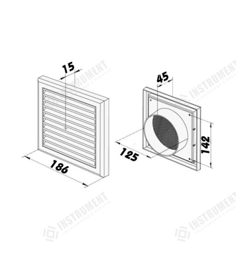 mřížka větrací MV 120Vs s nástavcem ventilační