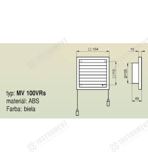 mřížka větrací MV 100VRs nástavec+regulace ventilační