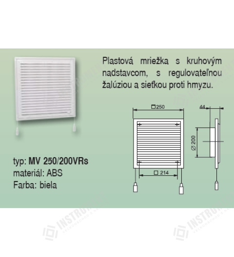 mřížka větrací MV 250/200VRs nástavec+regulace ventilační