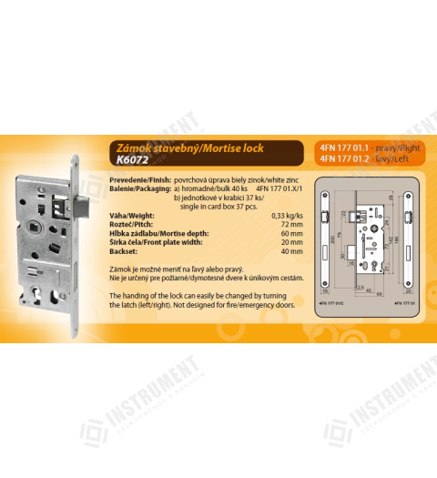 zámek zadlabávací 6/72-40 K klíč P/L 4FN17701.1 stavební