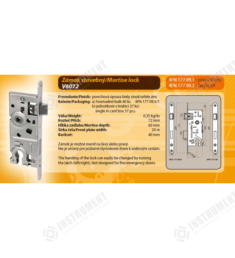 zámek zadlabávací 6/72-40 V vlož P/L 4FN17709.1 stavební