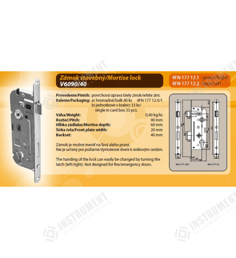 zámek zadlabávací 6/90-40 V vlož P/L 4FN17712.1 stavební