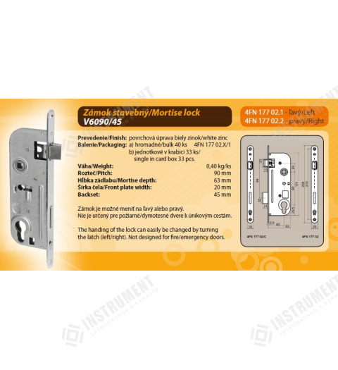 zámek zadlabávací 6/90-45 V vlož P/L 4FN17702.1 stavební
