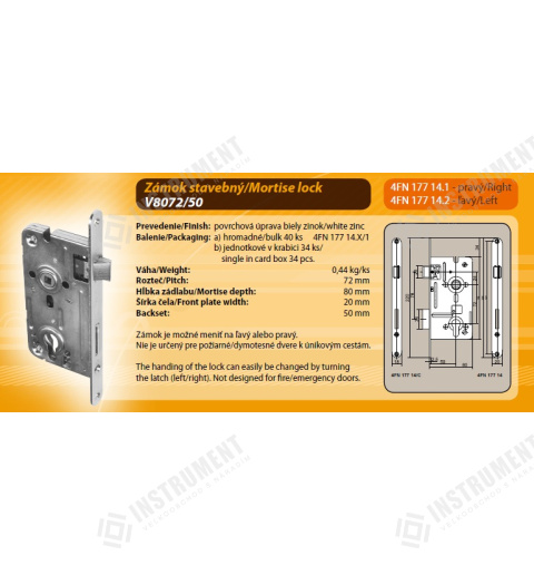 zámek zadlabávací 8/72-50 V vlož P/L 4FN17714.1 stavební
