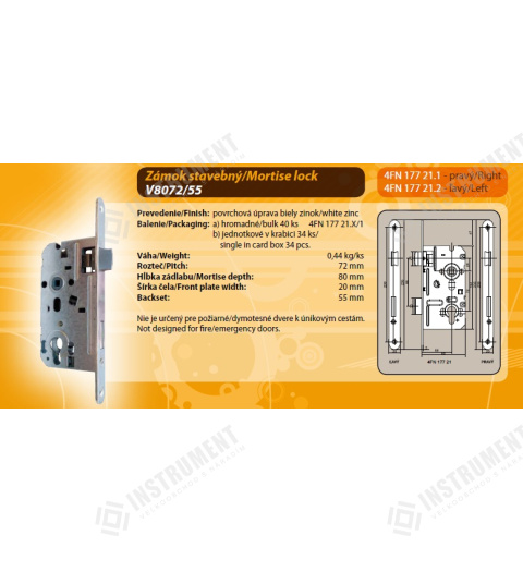 zámek zadlabávací 8/72-55 V vlož P/L 4FN17721.1 stavební