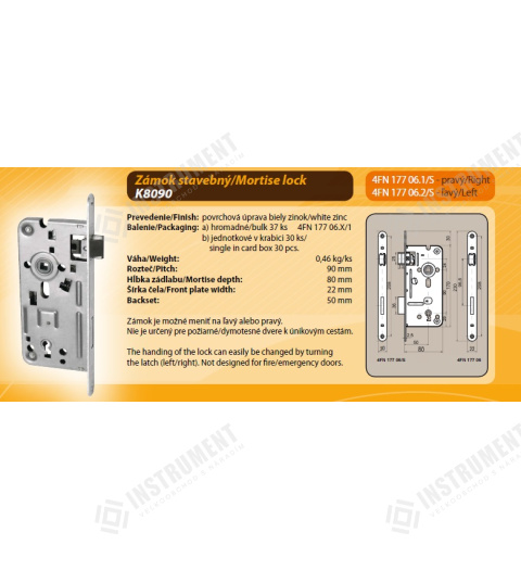 zámek zadlabávací 8/90-50 K klíč P/L 4FN17706.1 stavební