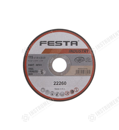 Kotouč řezný FESTA INDUSTRY na kov 115x1x22.2mm